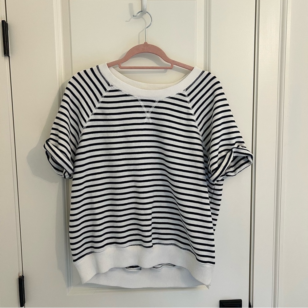 Aerie Short Sleeve Crewneck Sweatshirt Navy & White